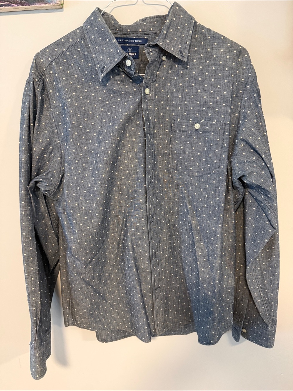 Old Navy Men's Chambray Blue Dot Button-Down Shirt